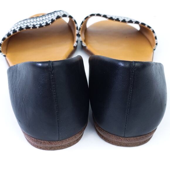 J. Crew F2028 Black Leather Striped Textile Women's Peep Toe D'Orsay Flats 9M - Picture 4 of 7